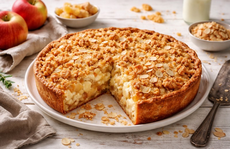 Appeltaart met gemberroom en kruimels